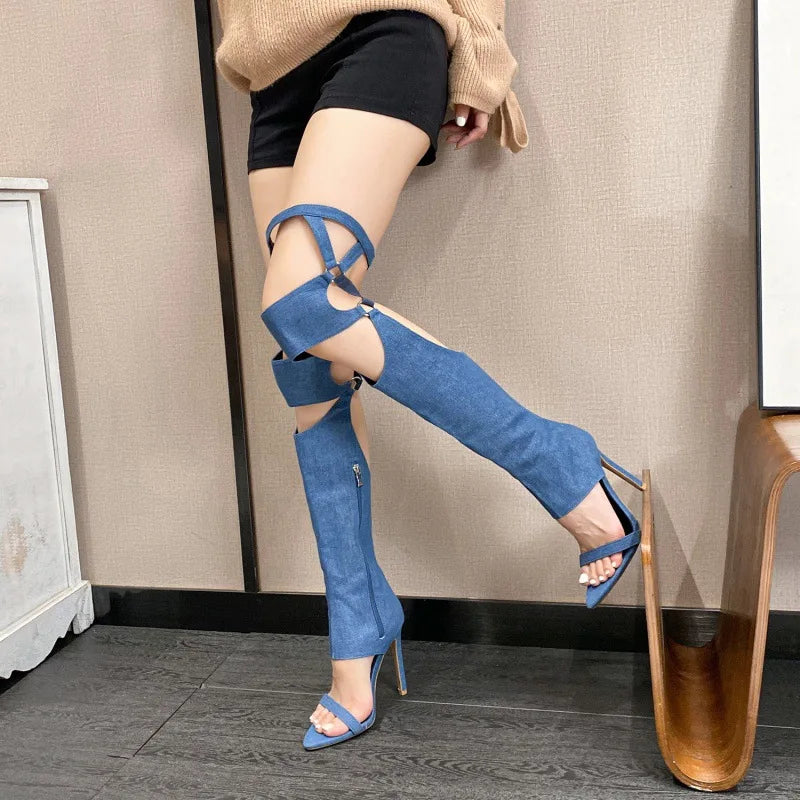 Sexy High Heel Cool Boots Denim