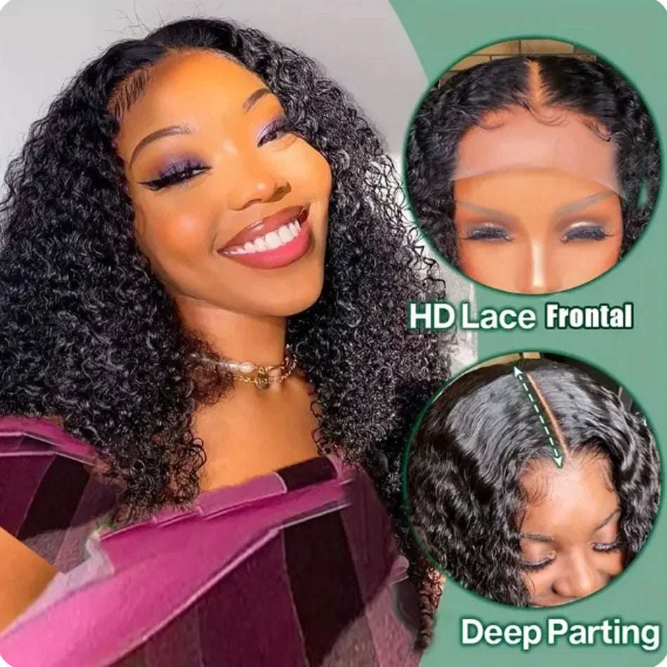 Glueless Kinky Curly Bob Wig Ready To Wear 
100% Brazilian Human Hair