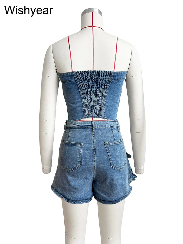 2024 Fashion Irregular 2-Piece  Denim Stretch