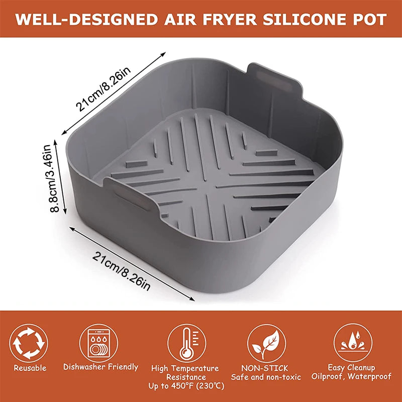 20cm Silicone Air Fryers Liner Basket Square Reusable