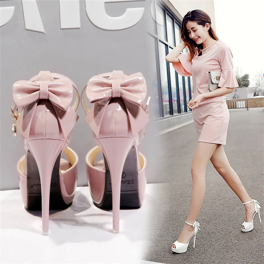 Elegant Bow-knot Peep Toe Crystal Buckle