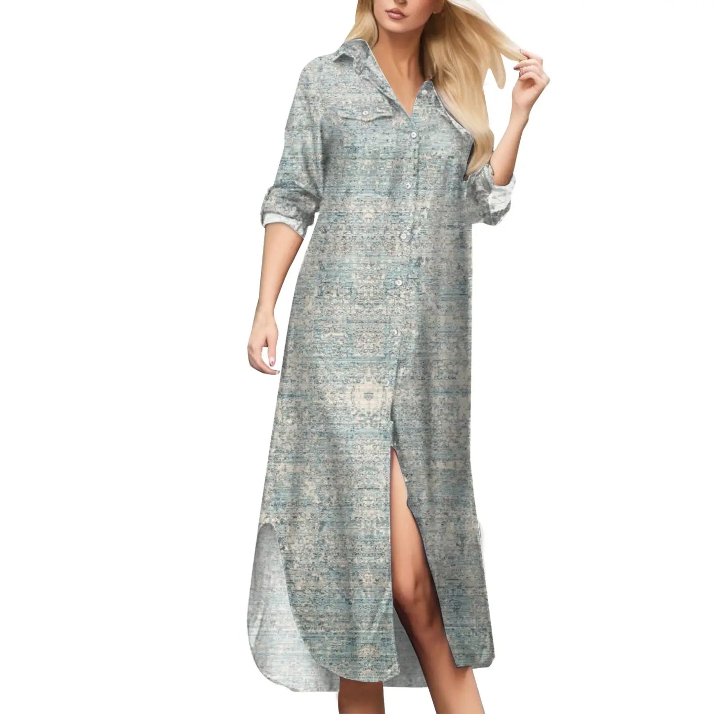 Elegant Shirt Dress Women 
Long Sleeve/Button