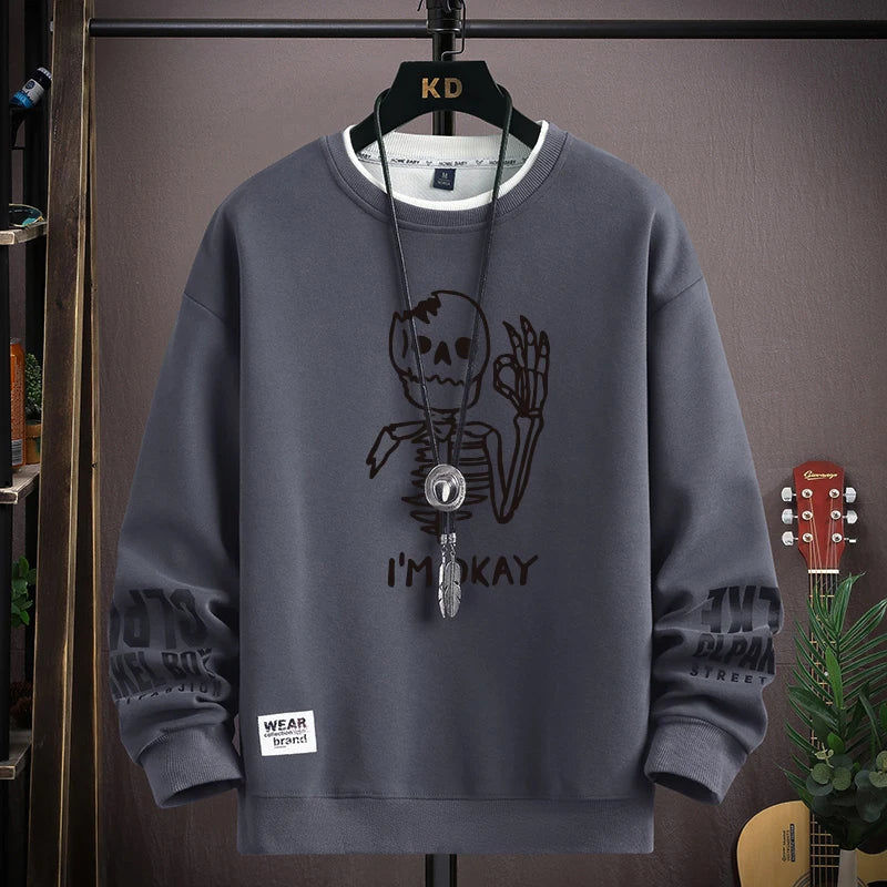 Men's Sweatshirt Cool Bear Print Long Sleeve Fashion 
Men's Clothing Khaki O Neck Harajuku Exclusive Design Top