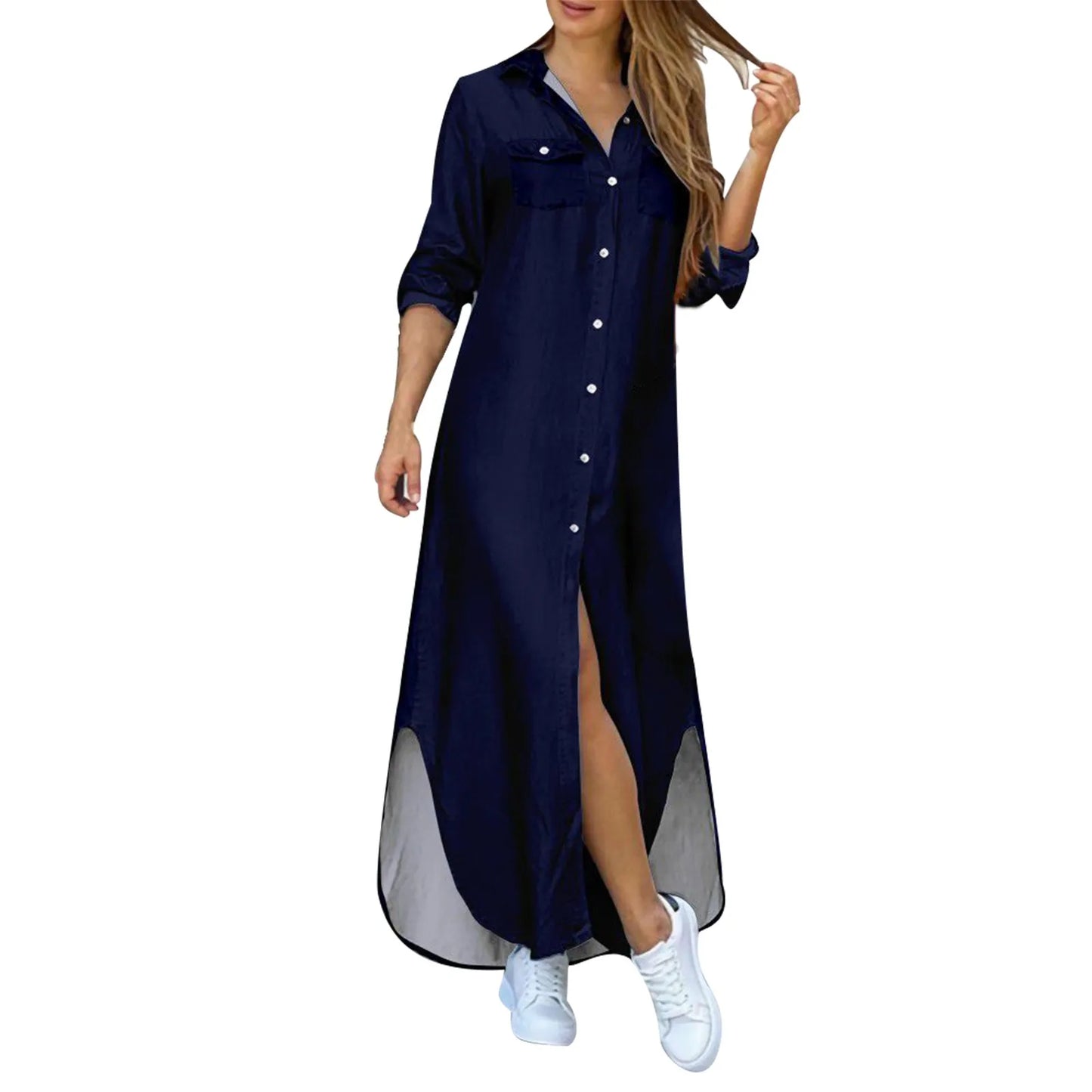 Elegant Shirt Dress Women 
Long Sleeve/Button