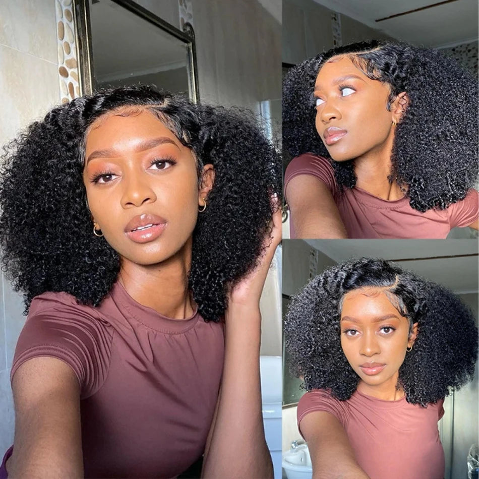 Glueless Kinky Curly Bob Wig Ready To Wear 
100% Brazilian Human Hair