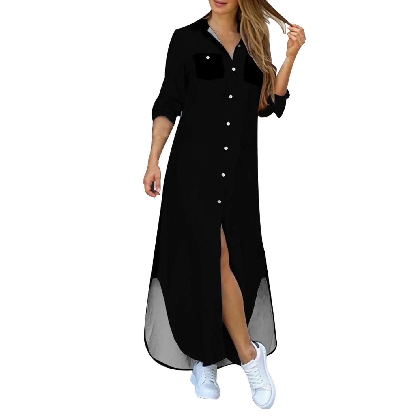 Elegant Shirt Dress Women 
Long Sleeve/Button