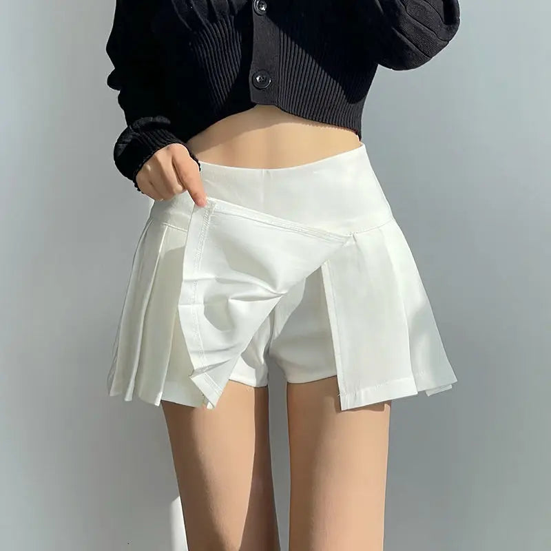 Side Split High Waist Pleated Mini Skirt