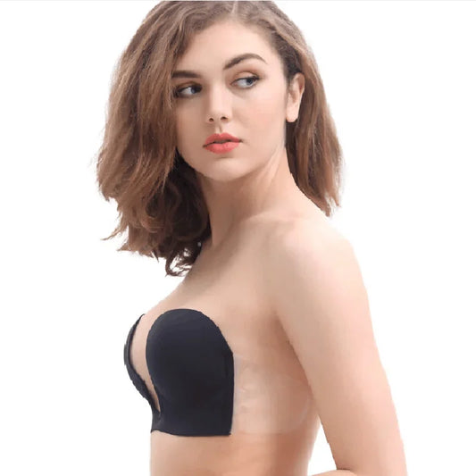 Invisible Push Up Bra Strapless/Sticky Self-adhesive 
Silicone Breathable Deep U Bra