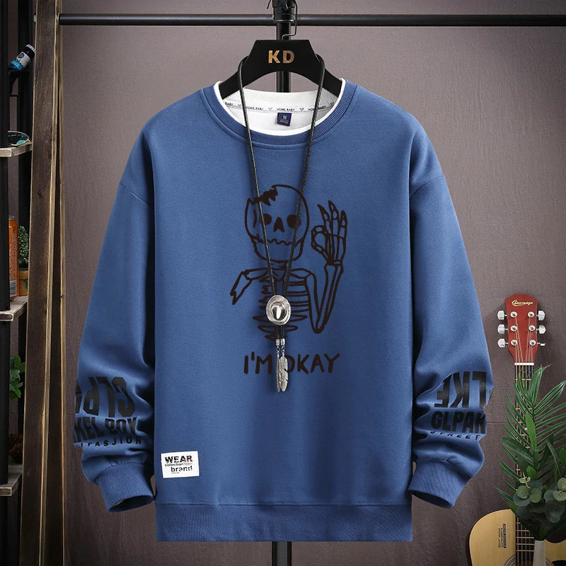 Men's Sweatshirt Cool Bear Print Long Sleeve Fashion 
Men's Clothing Khaki O Neck Harajuku Exclusive Design Top