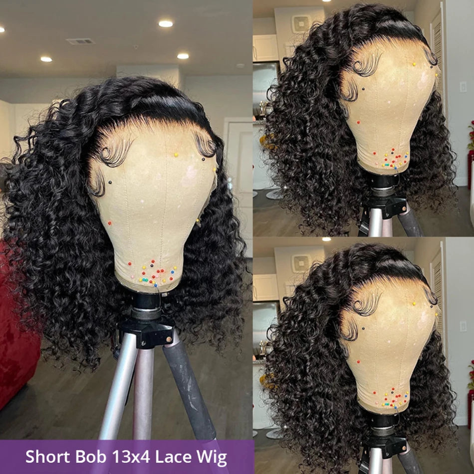 Glueless Kinky Curly Bob Wig Ready To Wear 
100% Brazilian Human Hair