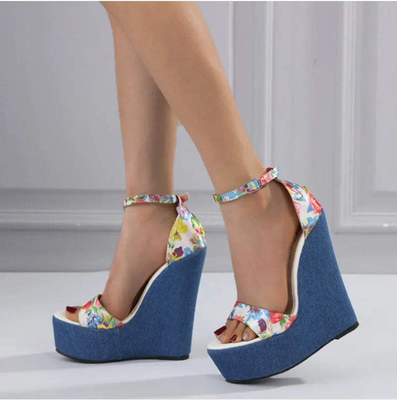 Fashion High Heel Sandals Denim