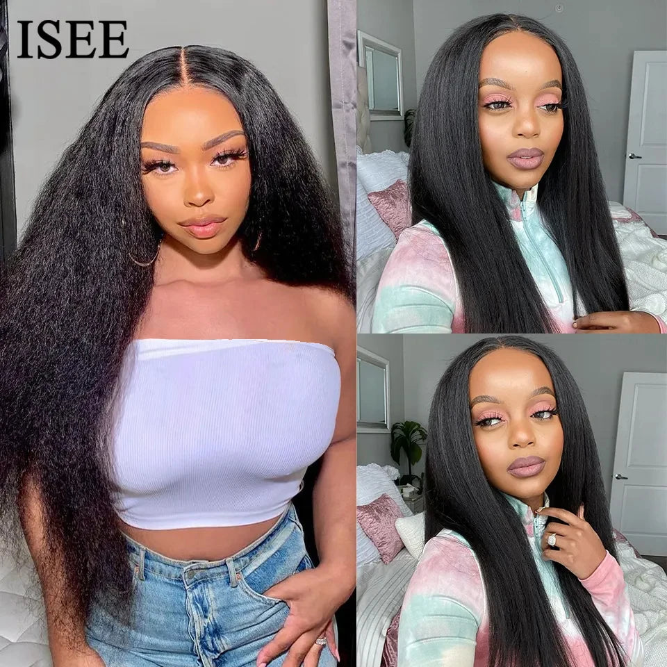 Glueless ISEE wig Hair Brazilian Kinky Straight 
6x4 HD 100% Glueless Preplucked