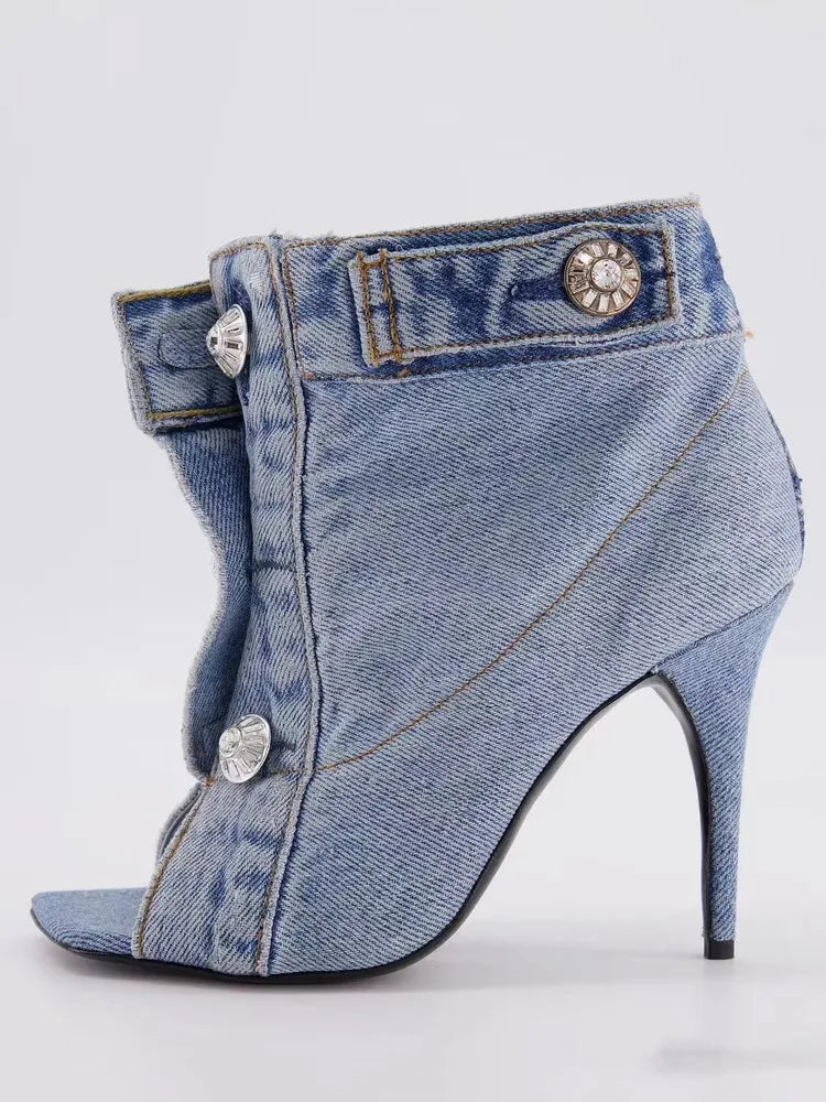 Big Diamond Denim Jeans High Heels