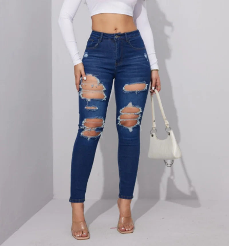 Ripped Stretch Skinny Denim Jeans