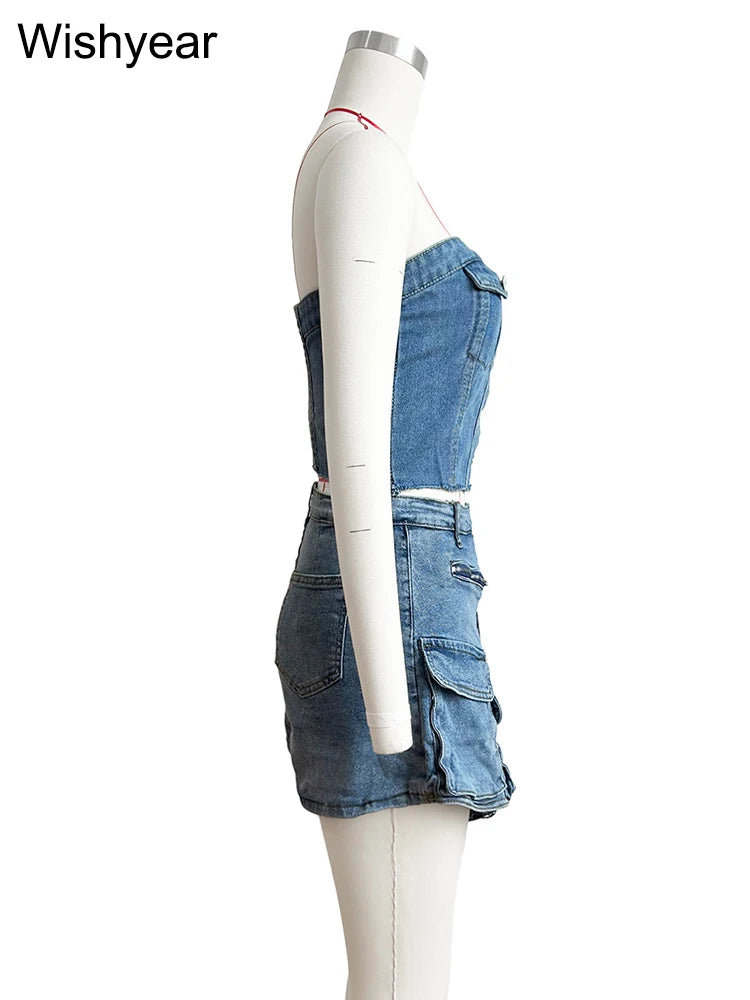 2024 Fashion Irregular 2-Piece  Denim Stretch