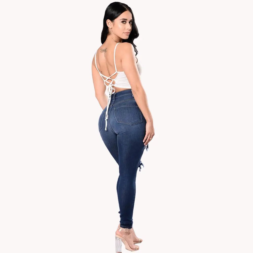 Stretch Skinny Ripped Hole Washed Denim Jeans