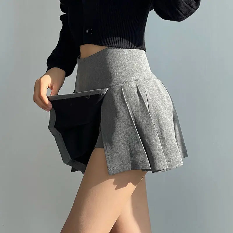 Side Split High Waist Pleated Mini Skirt