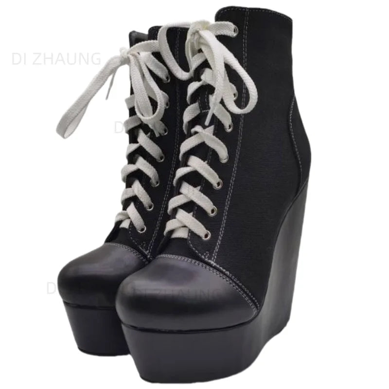 Wedge High Heels Black Boots