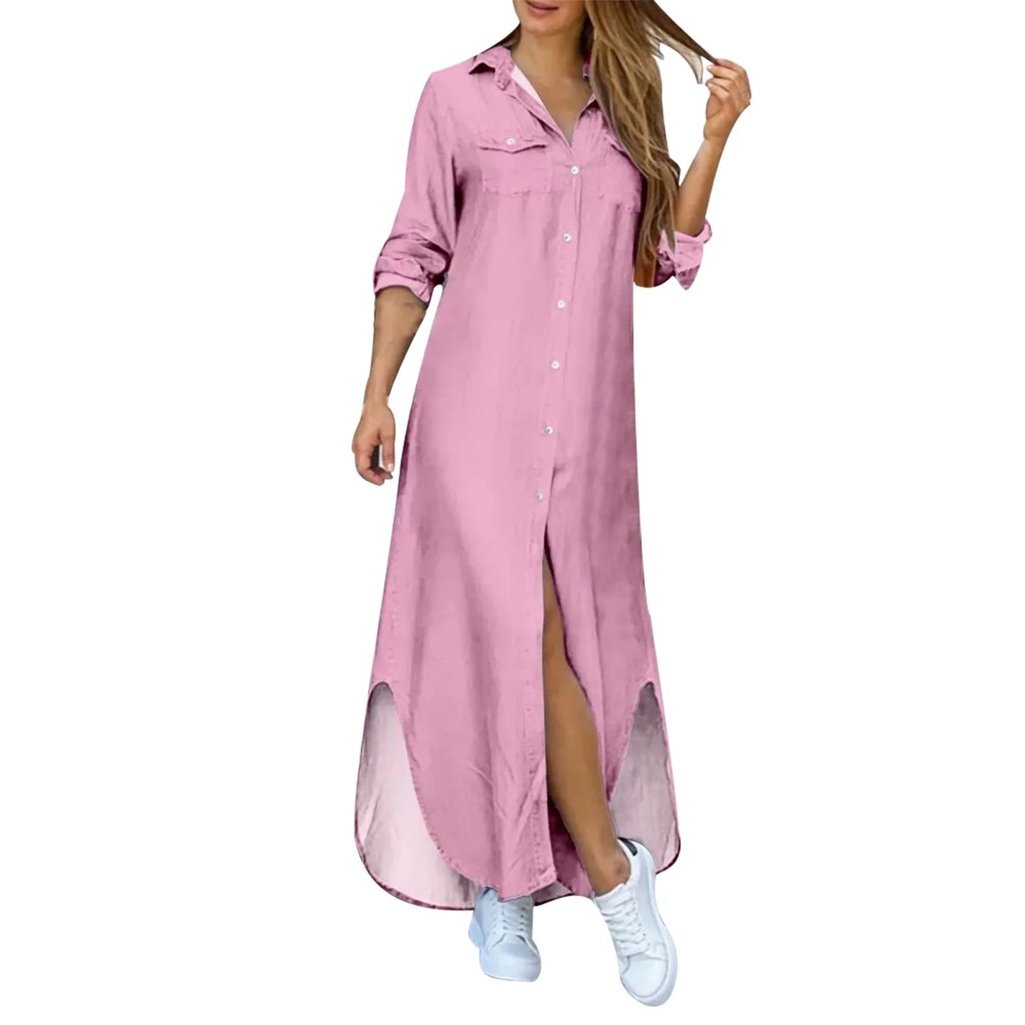 Elegant Shirt Dress Women 
Long Sleeve/Button