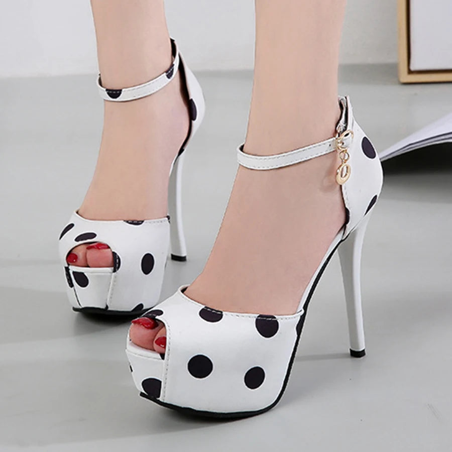 Thin Heels Polka Dot Peep Toe