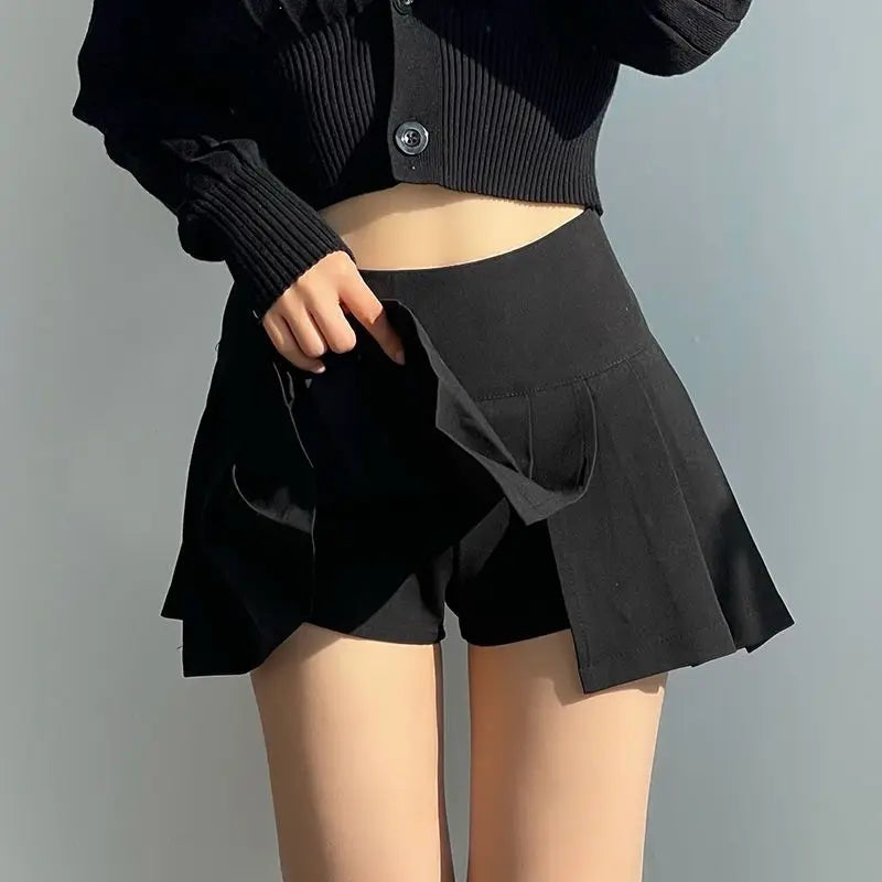 Side Split High Waist Pleated Mini Skirt