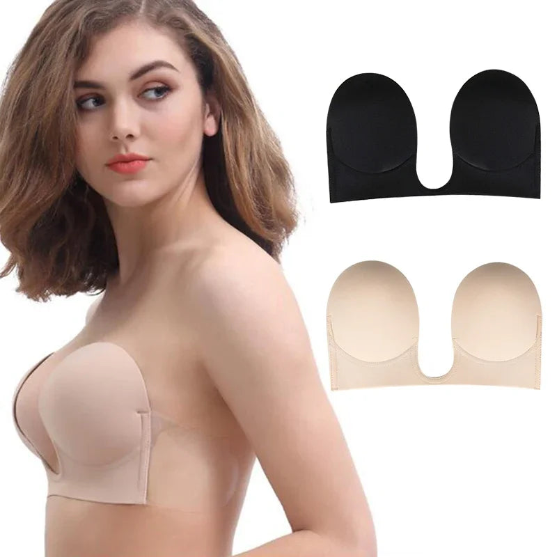 Invisible Push Up Bra Strapless/Sticky Self-adhesive 
Silicone Breathable Deep U Bra