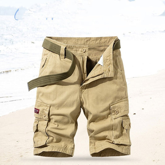 Solid Color Multi-pocket Workwear Shorts Men