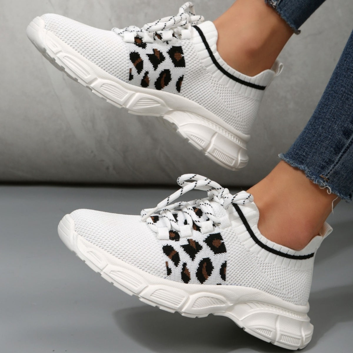 Tied Leopard Round Toe Sneakers