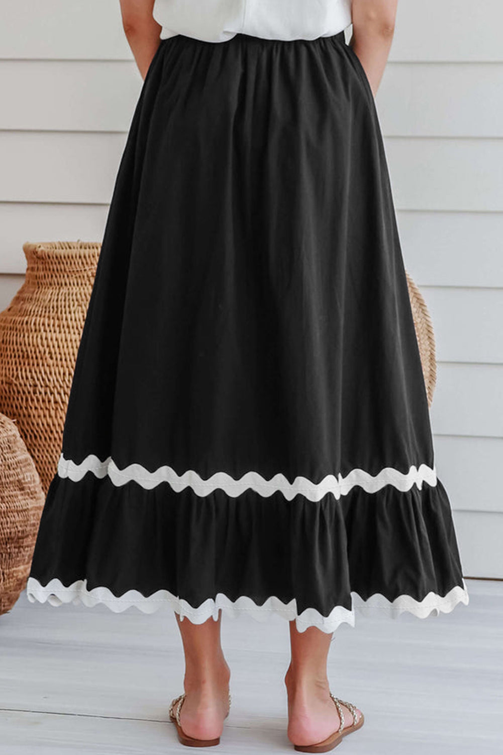 Contrast Trim Elastic Waist Skirt