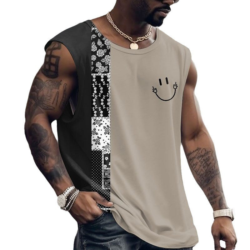 Round Neck Retro Ethnic T-shirt Sleeveless Wide Shoulder Vest