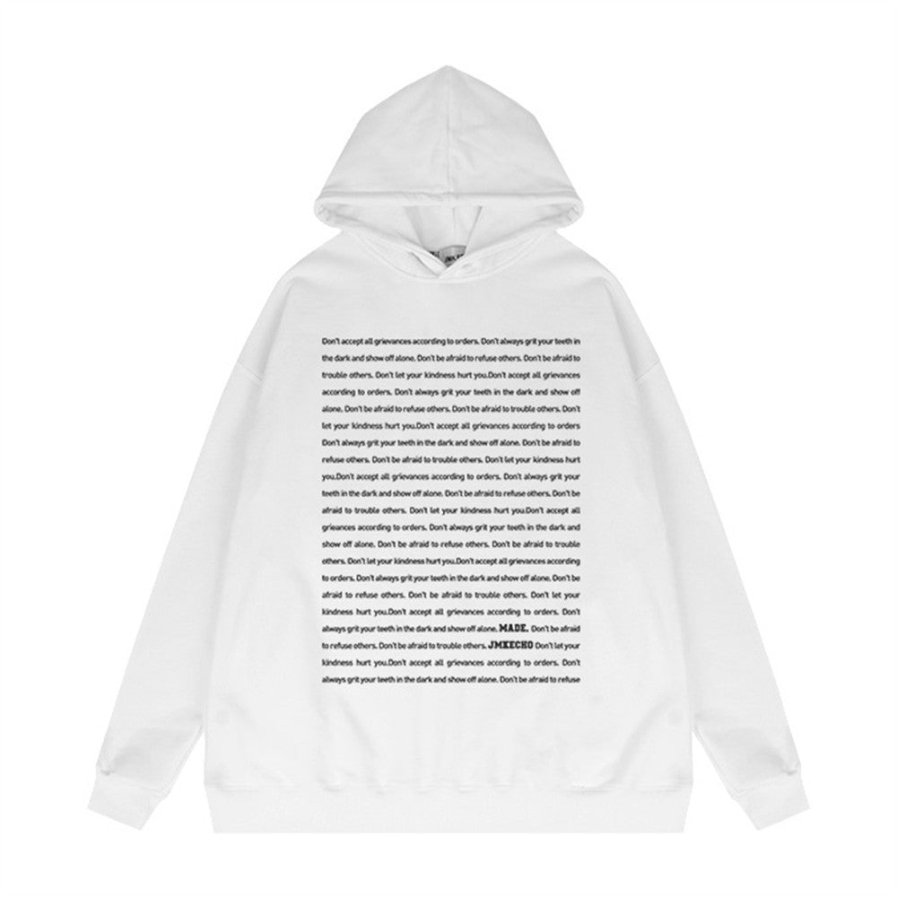 English Letters Printed Hoodie Men