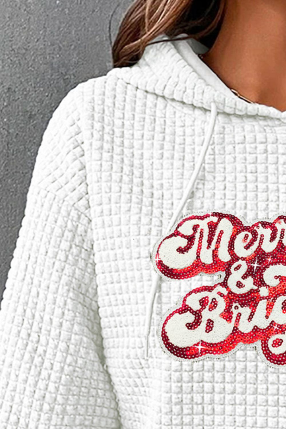 MERRY & BRIGHT Sequin Waffle-Knit Hoodie