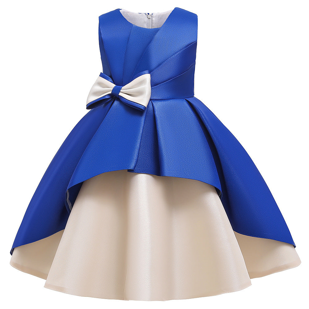 Children's Dress Big Bow Sleeveless A-line Skirt New Color Matching Evening Dress Piano Performance Dress Cute Princess Skirt