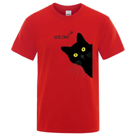 Men's Black Cat Print Loose Street Short Sleeve