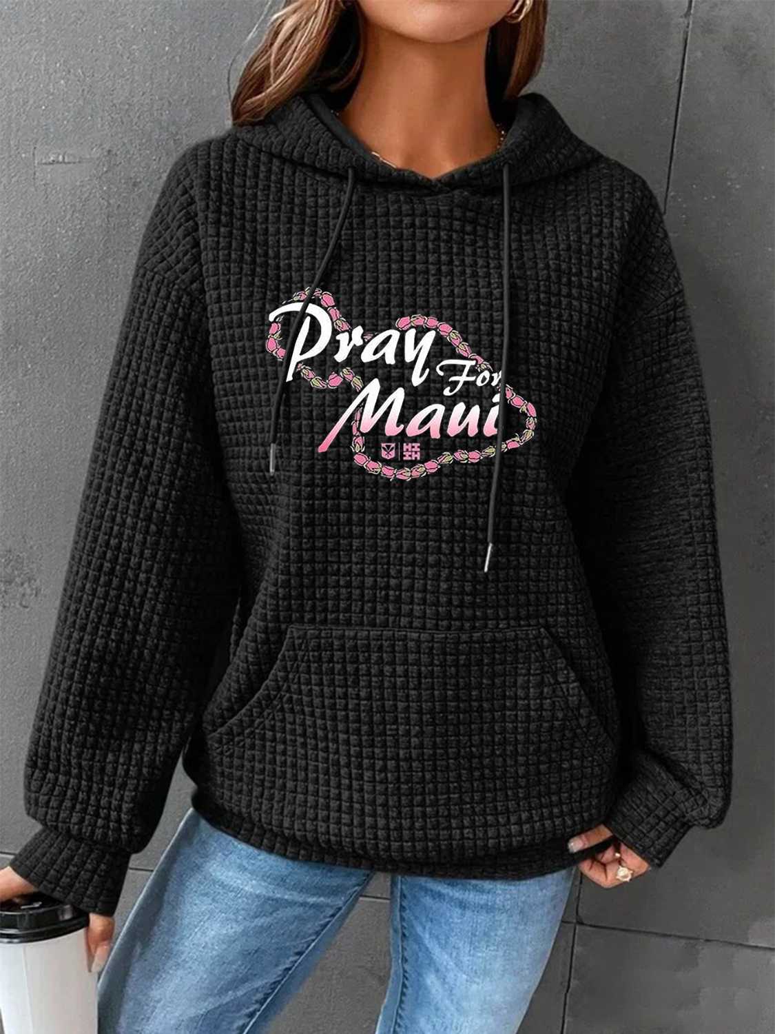 Full Size PRAY FOR MAUI Graphic  Drawstring Long Sleeve Hoodies