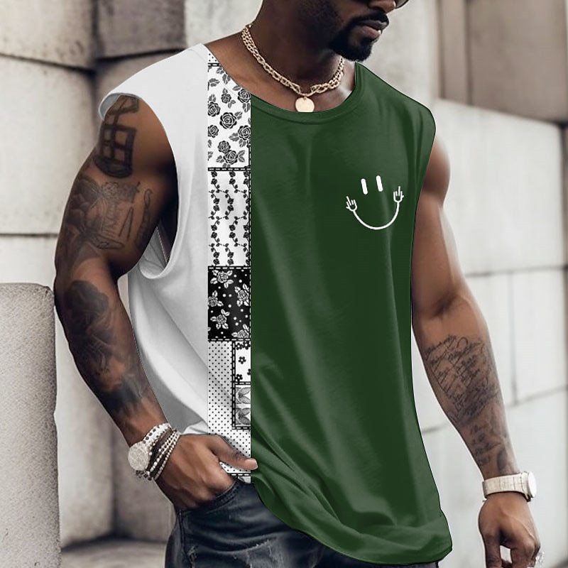 Round Neck Retro Ethnic T-shirt Sleeveless Wide Shoulder Vest