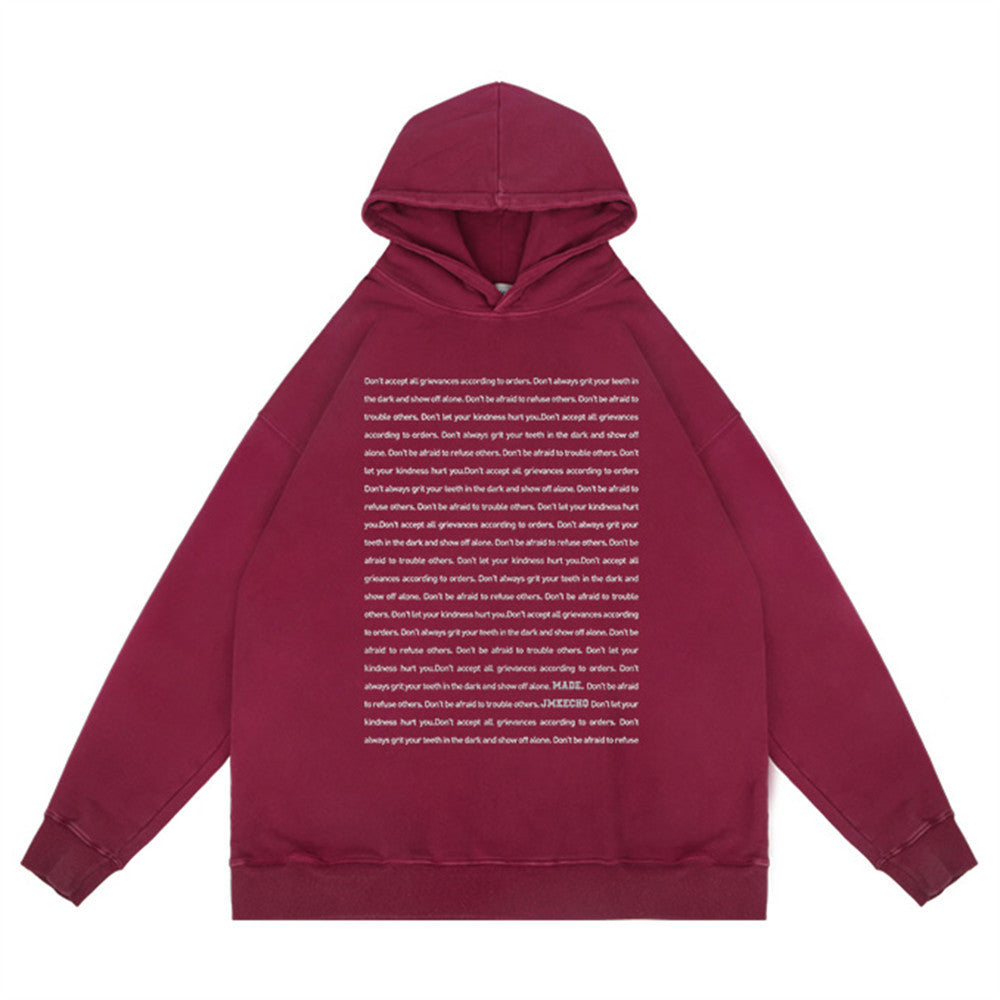 English Letters Printed Hoodie Men