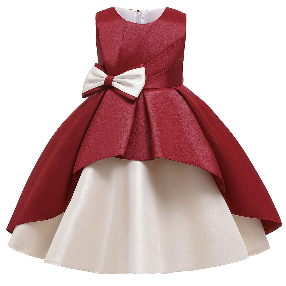 Children's Dress Big Bow Sleeveless A-line Skirt New Color Matching Evening Dress Piano Performance Dress Cute Princess Skirt