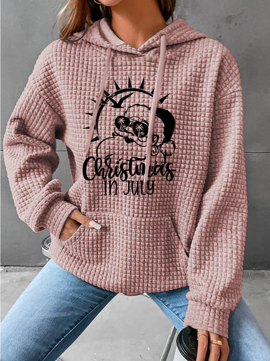 Full Size CHRISTMAS IN JULY Drawstring Long Sleeve Hoodie