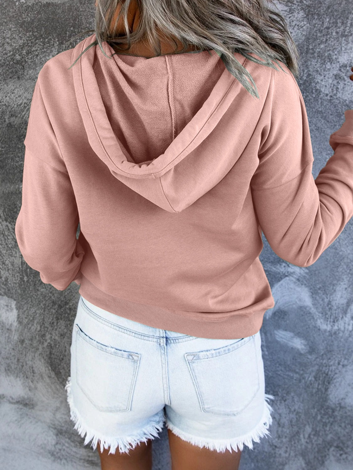 Half Snap Drawstring Long Sleeve Hoodie