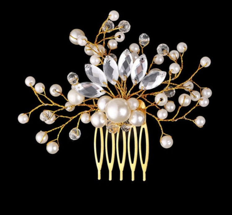 Korean Exquisite Pearl Comb Diamond Crystal Fork Handmade Hairpin Bridal Headwear Accessories