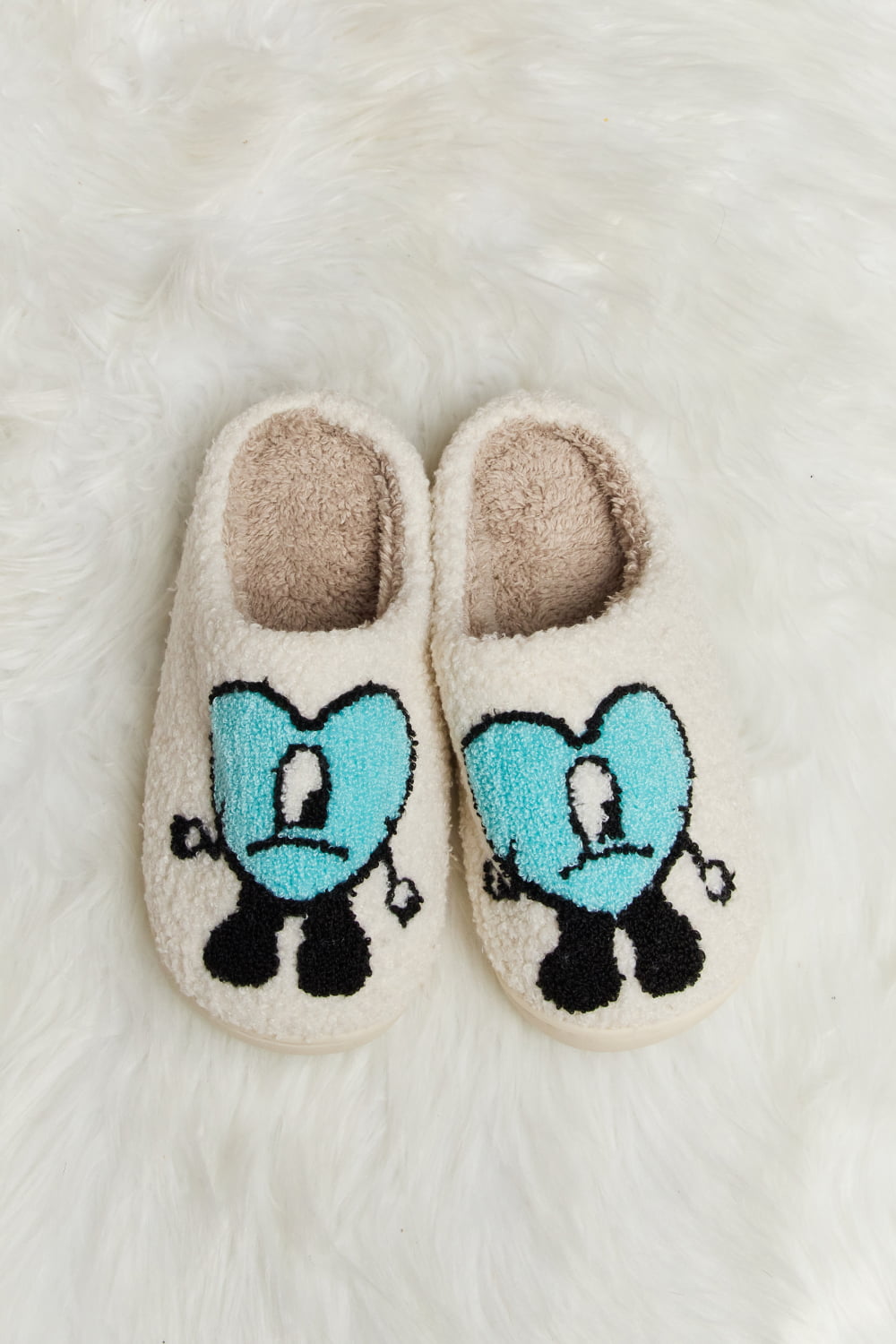 Melody Love Heart Print Plush Slippers