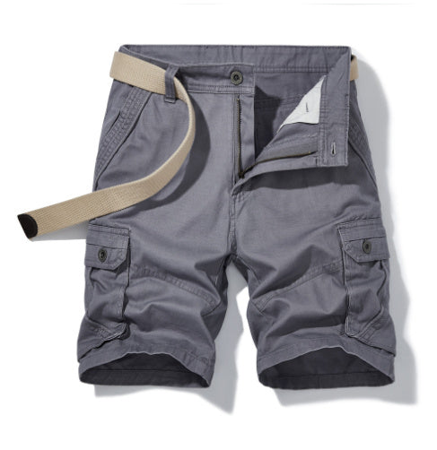 Solid Color Multi-pocket Workwear Shorts Men