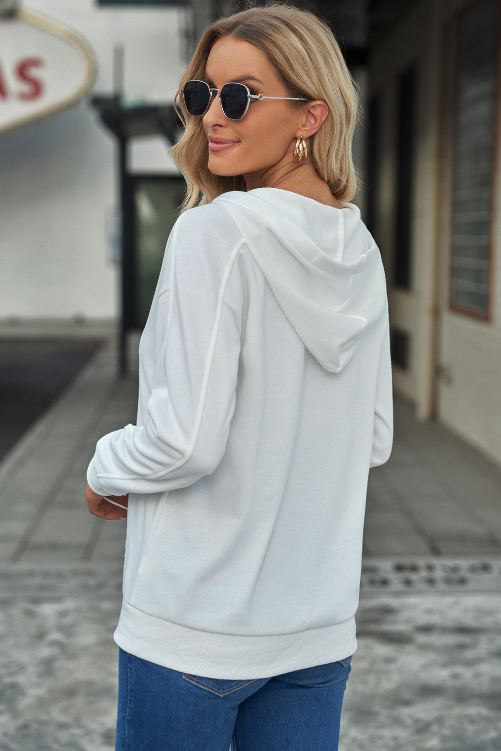 Lace-Up Dropped Shoulder Hoodie