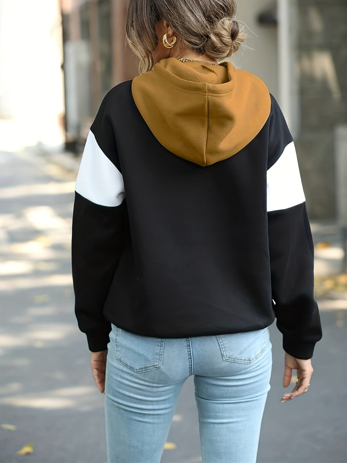 Contrast Drawstring Dropped Shoulder Hoodie