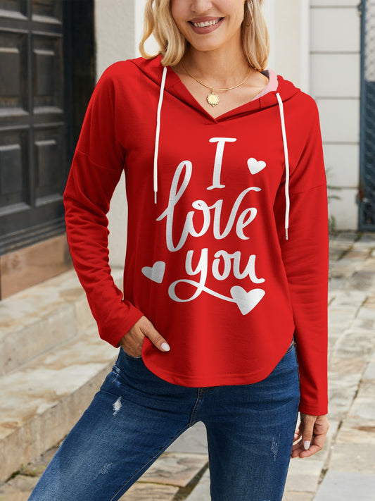 I LOVE YOU Drawstring Long Sleeve Hoodie