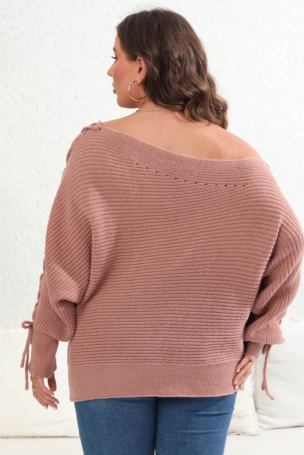 Plus Size One Shoulder Beaded Sweater