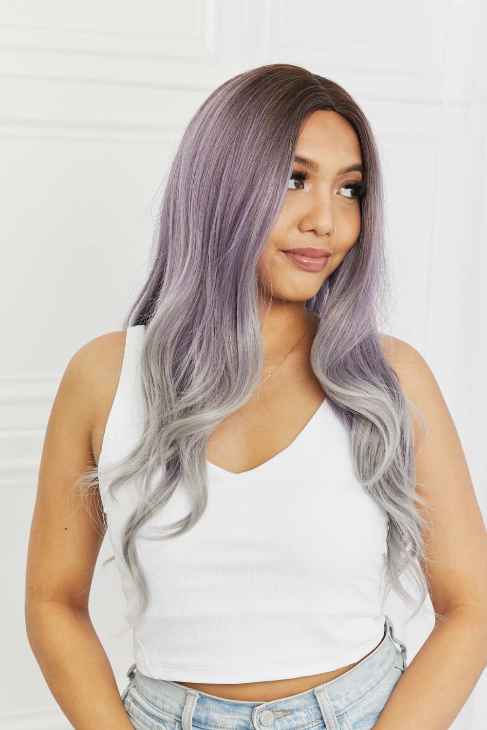 Elegant Wave Full Machine Synthetic Wigs in Purple 26''