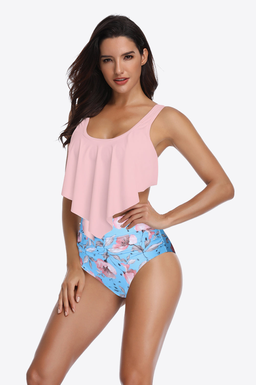 Two-Tone Ruffled Two-Piece Swimsuit