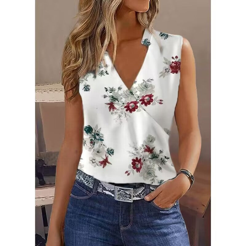 Women's New Solid Color Sleeveless Shirt Fashion V-neck Vest